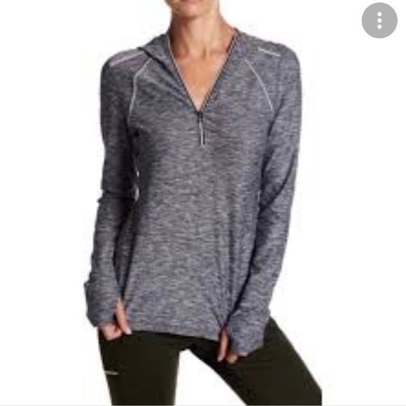 Zella Tops - Zella Heather Black 1/4 Zip Hooded Workout Tee L
